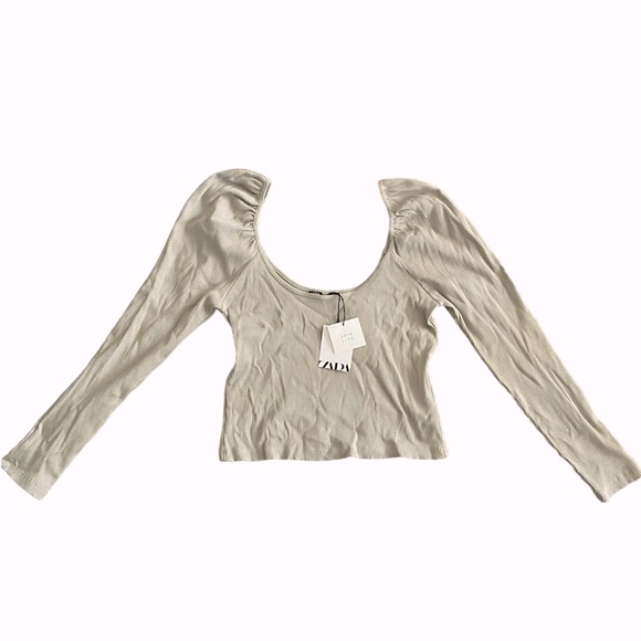 ZARA Puff Sleeve Sea Foam Green Top - Picture 3 of 4